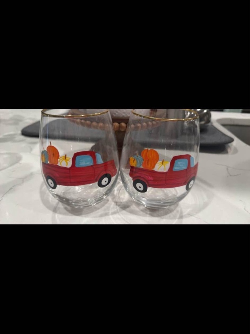 Set Hand-Painted Stemless Wine Glasses